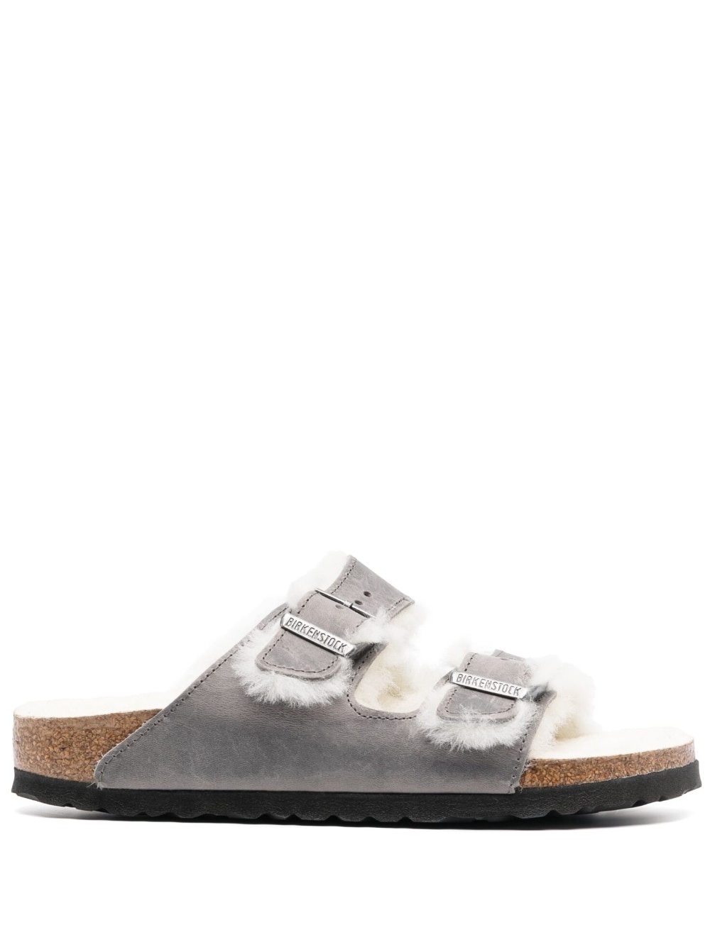 shearling-lined double-strap slides - 1