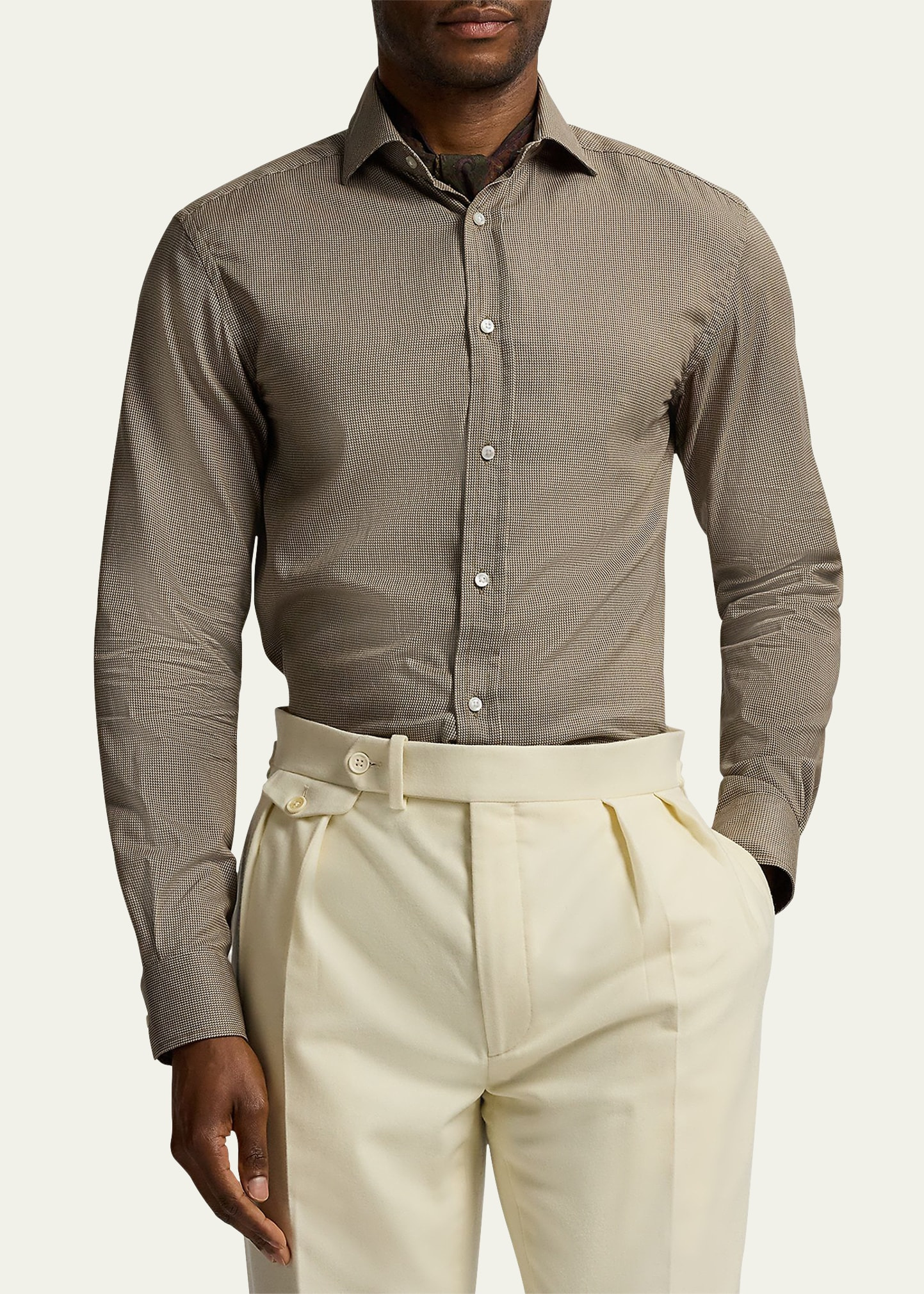 Men's Cotton Classic Fit Micro-Square Sport Shirt - 4