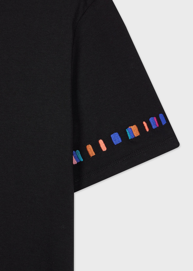 Paul Smith Women's Black 'Swirl' Stripe Sleeve Embroidered T-Shirt outlook