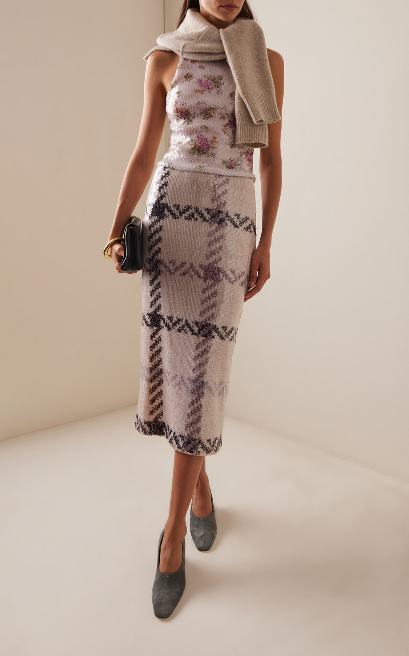 BRANDON MAXWELL The Mercer  Paillette Patterned Midi Skirt plaid outlook