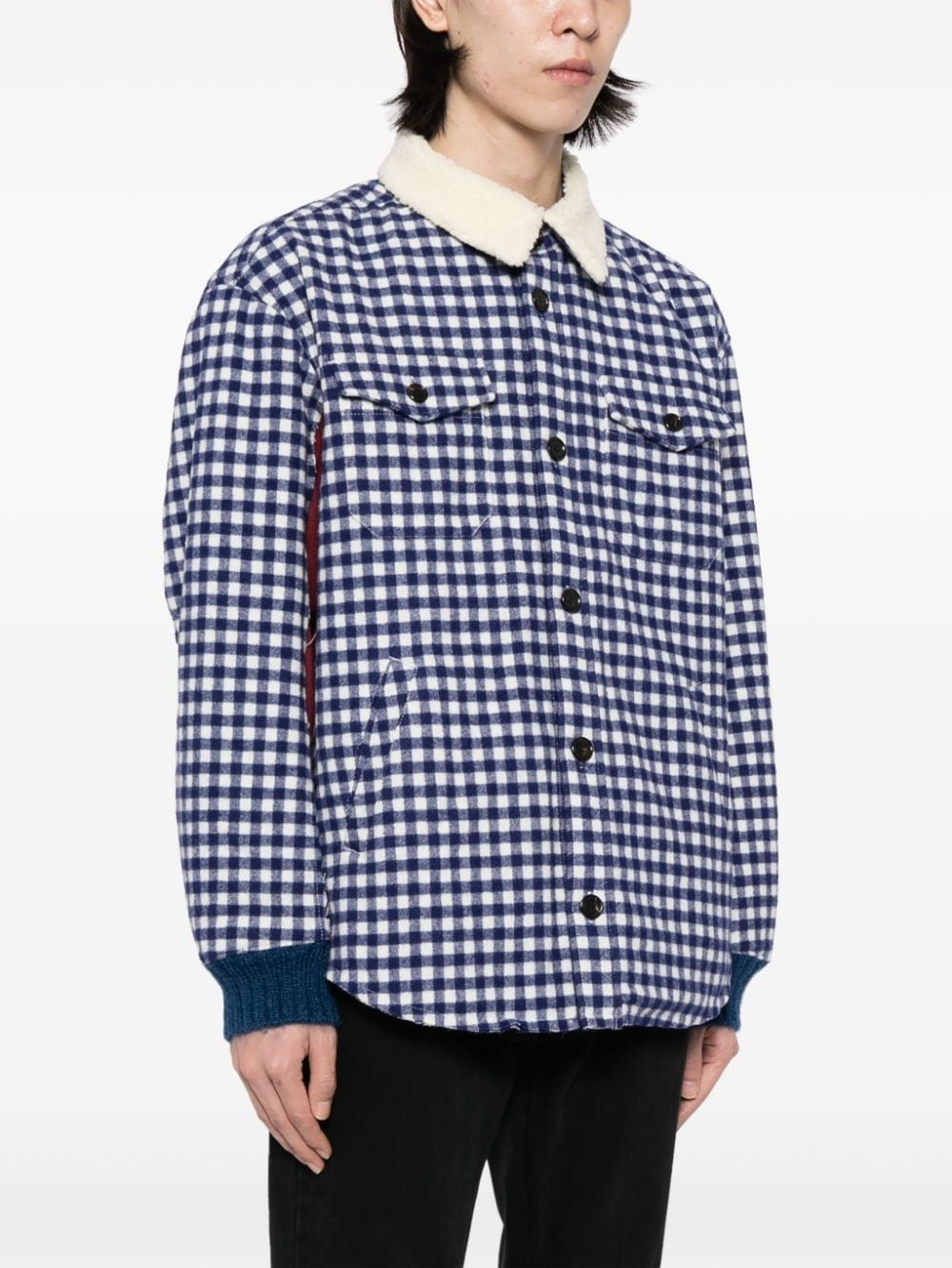 gingham-check flannel shirt jacket - 3
