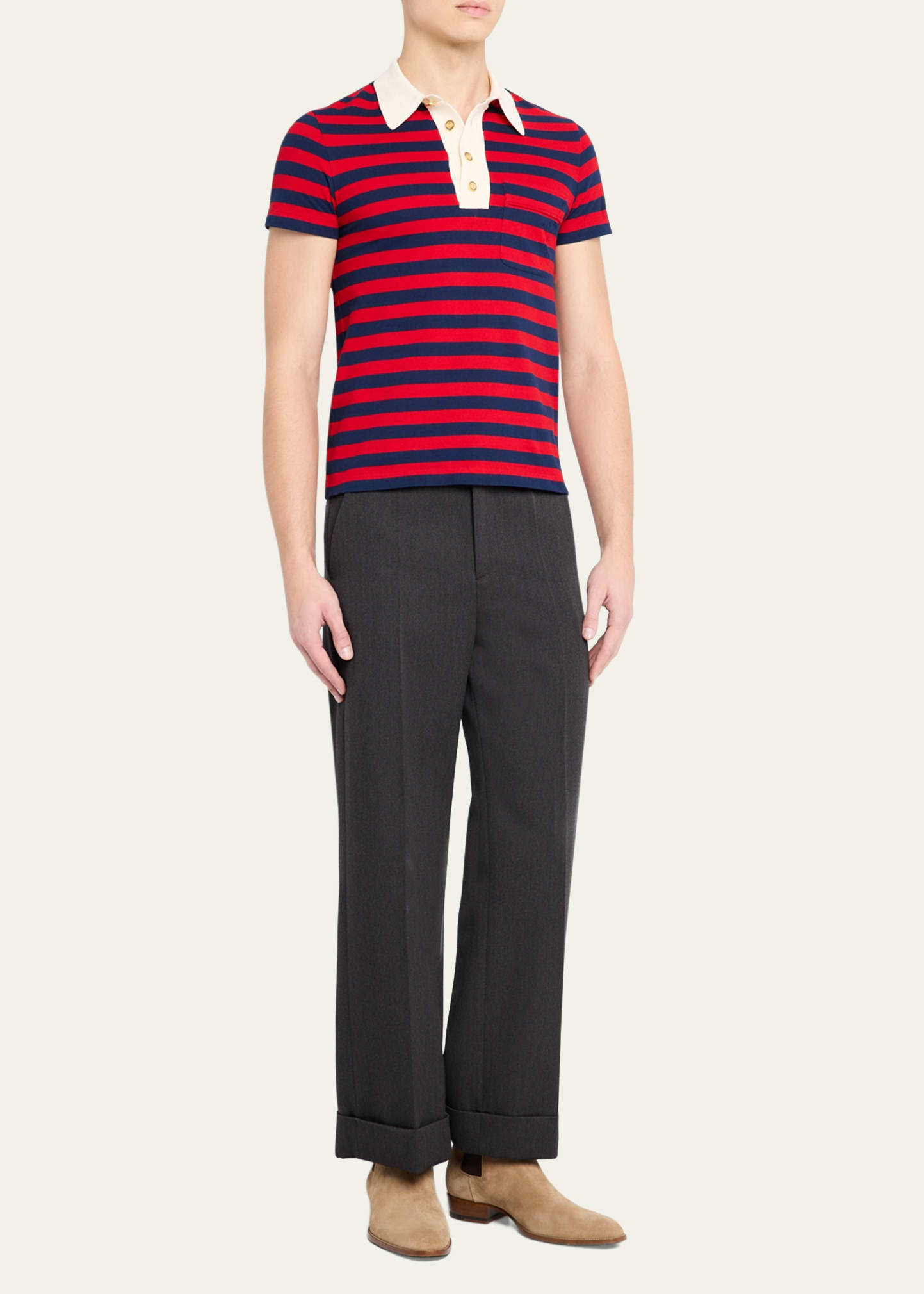 Men's Stripe Cotton Pique Polo Shirt - 2