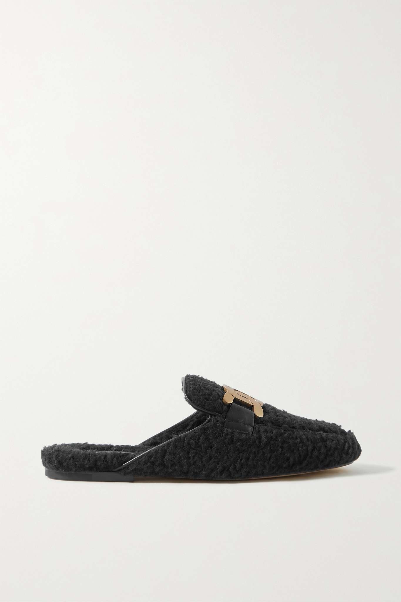 Embellished leather-trimmed shearling loafers - 5