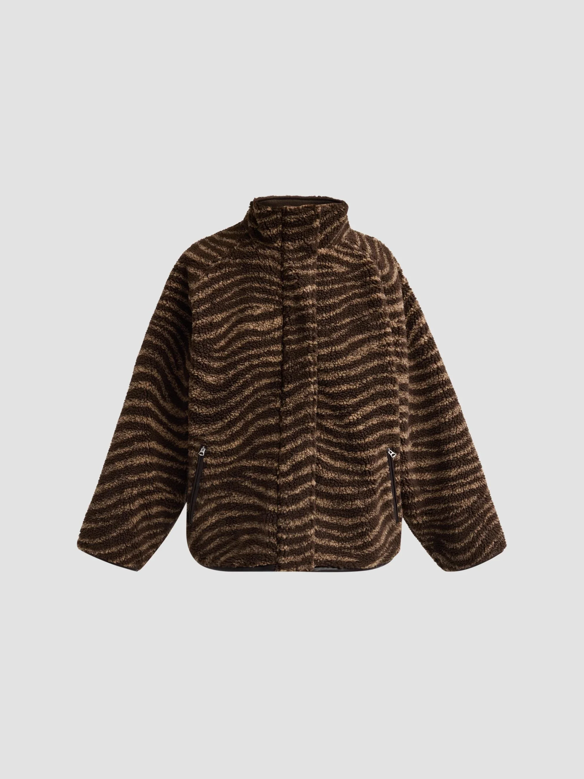 Women's Sun Zebra-Print Sherpa Funnel Neck Jacket - Brown Zebra - 1