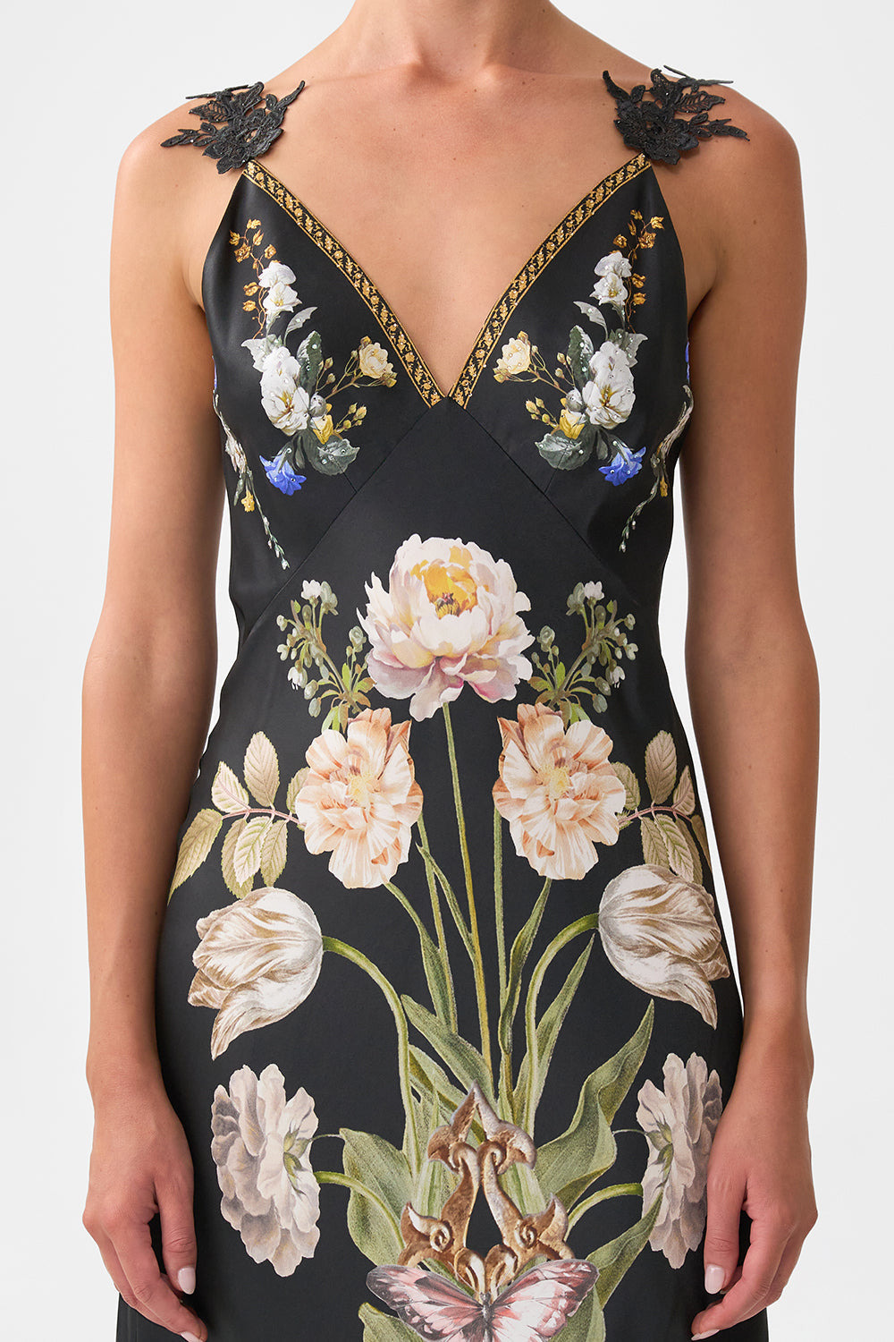 V NECK FULL LENGTH BIAS SLIP DRESS - 6