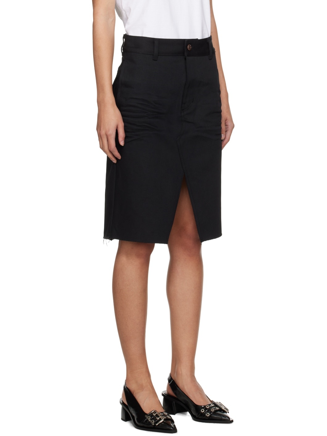 Black Raw Edge Midi Skirt - 2