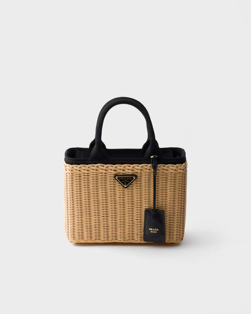 Medium wicker and canvas tote bag 1