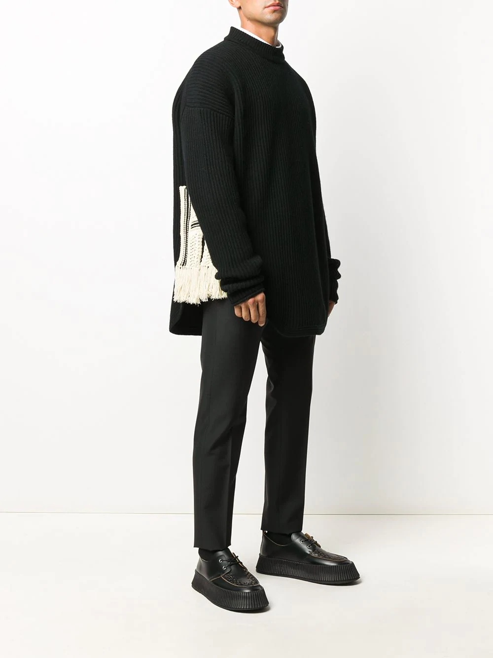 ribbed knit woven panel jumper - 3