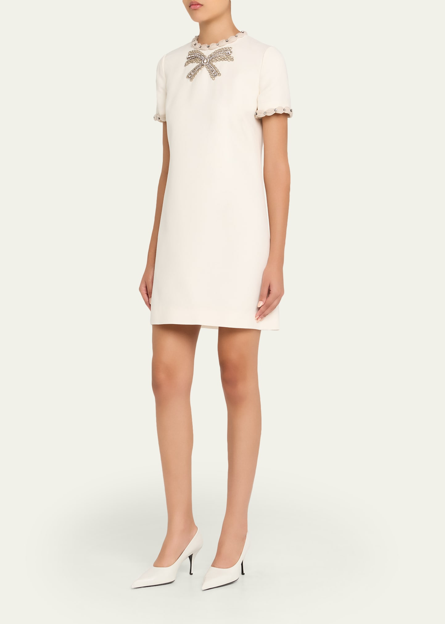 Puff-Trim Crystal Bow Mini Dress - 4
