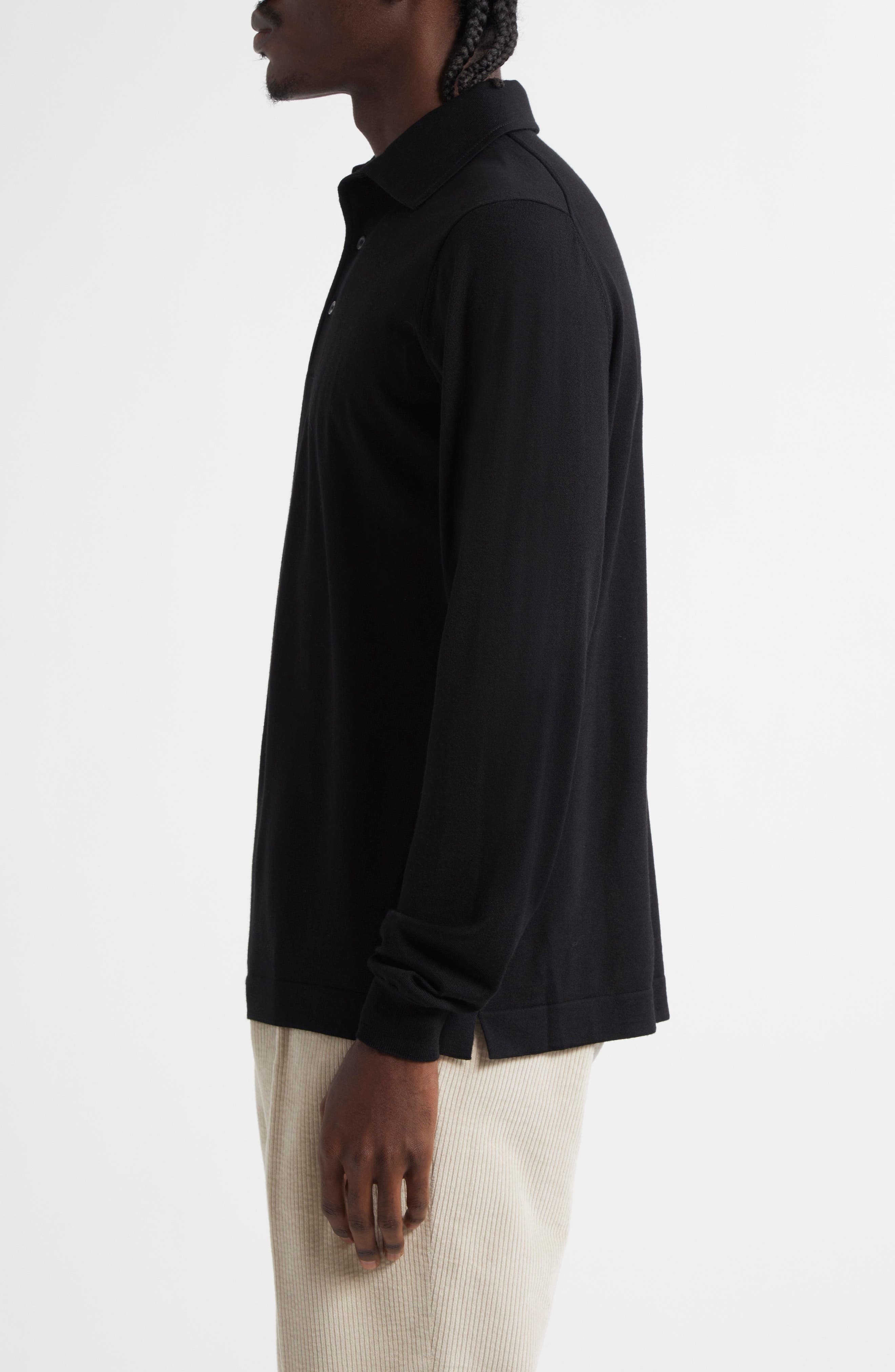 Thom Sweeney Extrafine Virgin Merino Wool Polo Sweater in Black at Nordstrom - 3