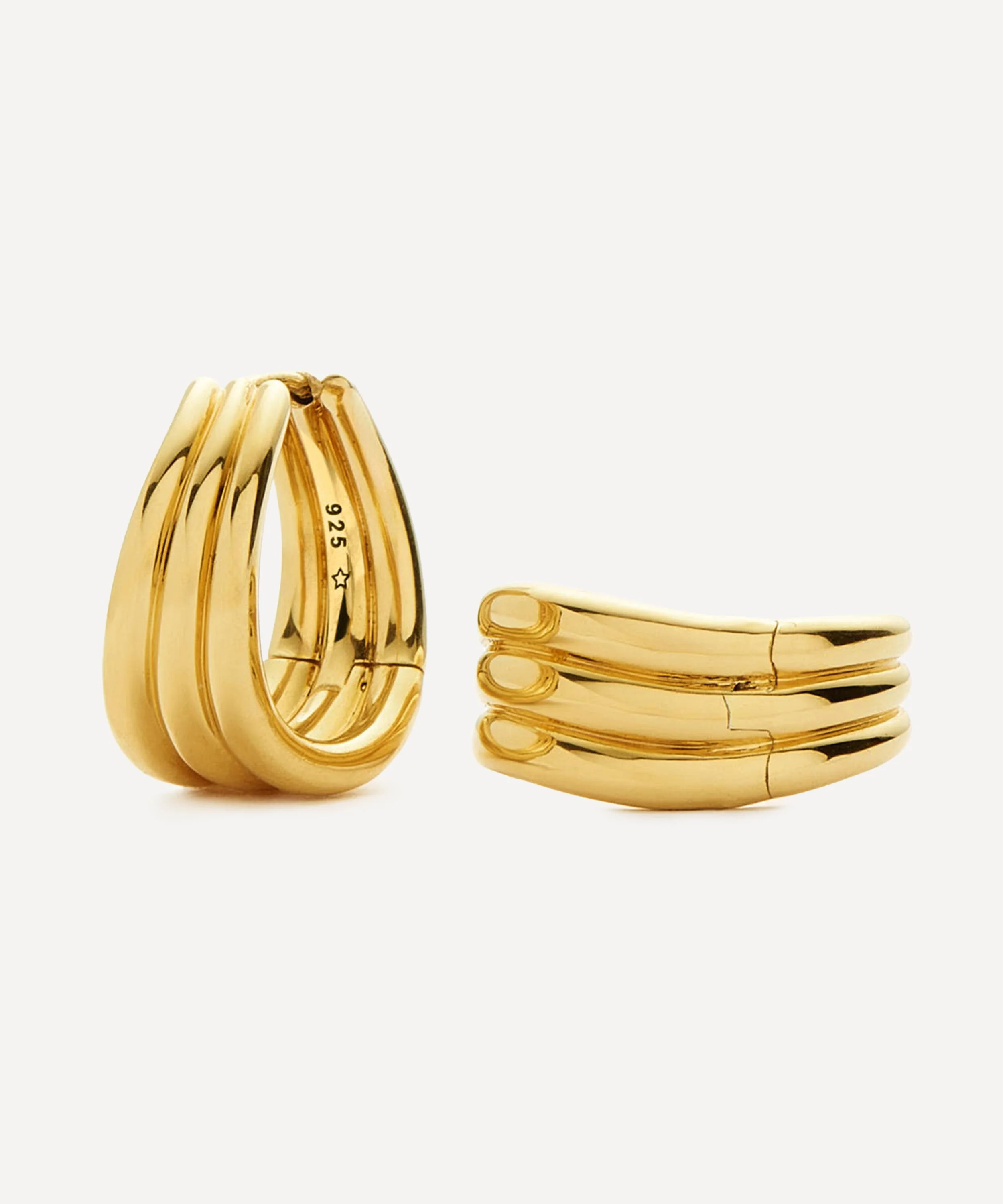 X Savi 18ct Gold-Plated Triple Ridge Hoop Earrings - 1