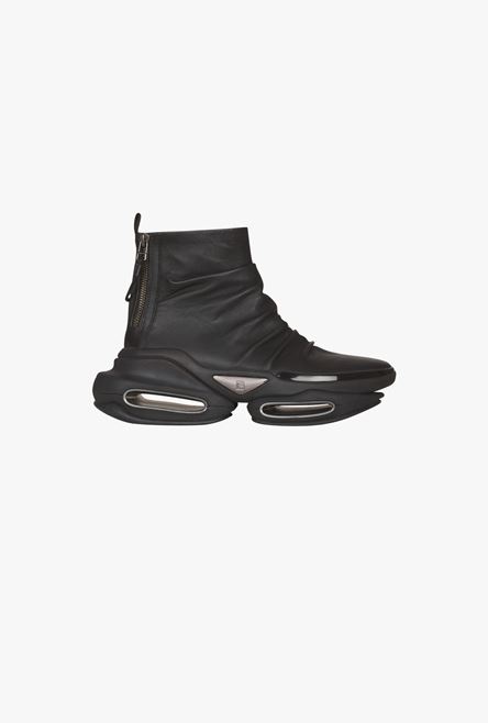 Black draped leather B-Bold high-top sneakers - 1