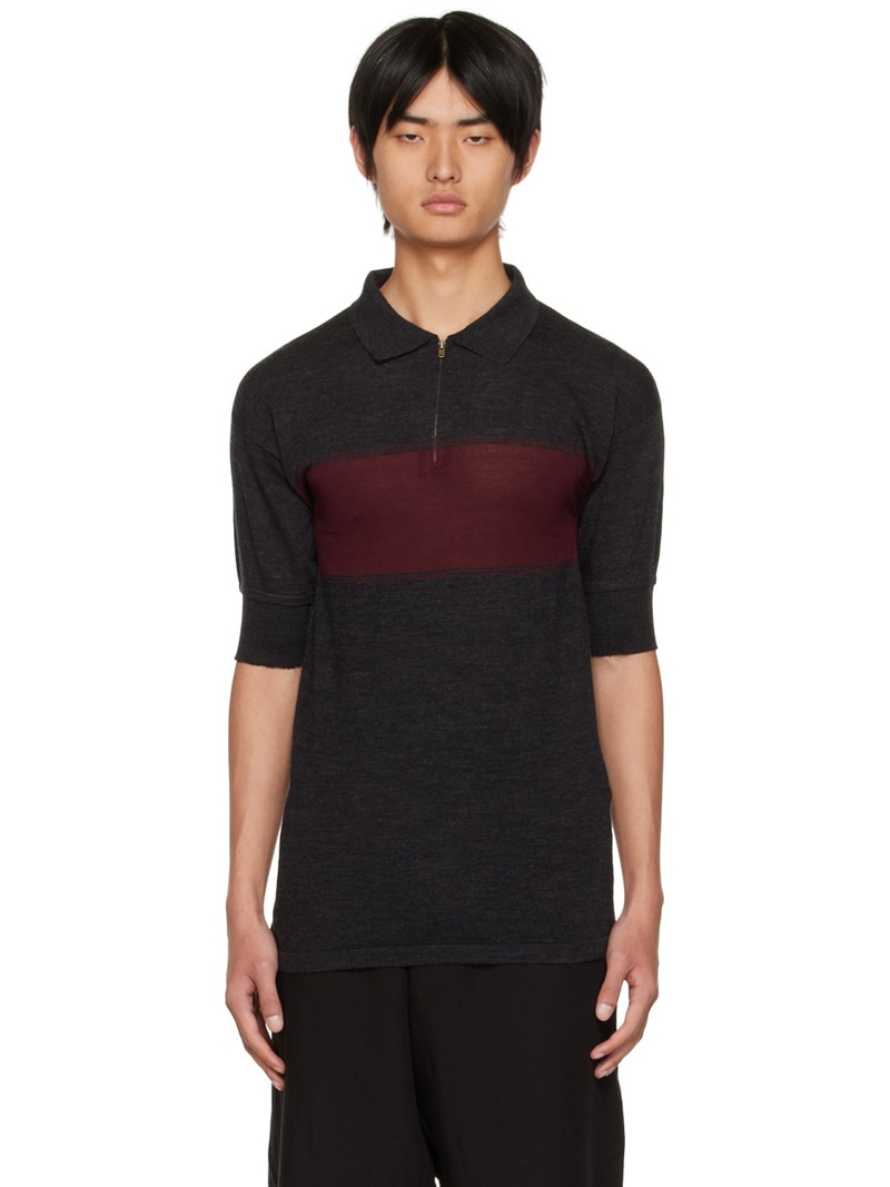 Gray & Burgundy Stripe Polo 1