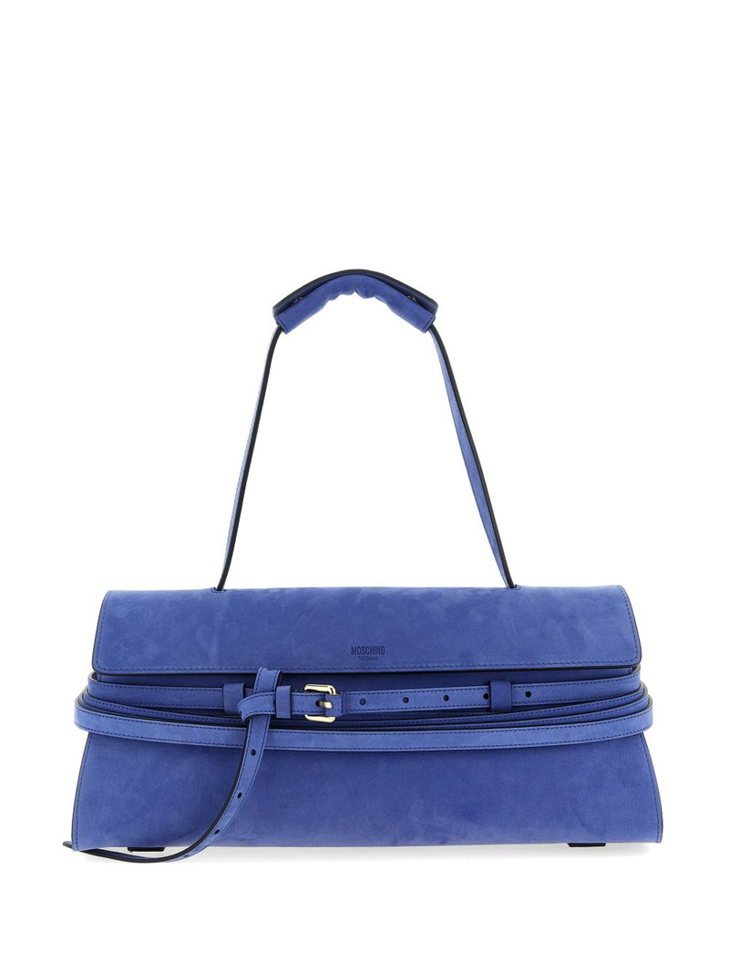 Tie Me embossed-logo suede shoulder bag 1