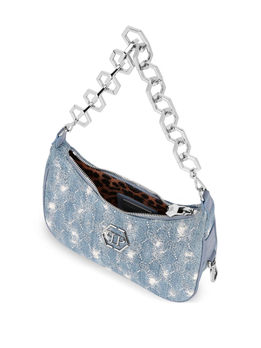 monogram distressed denim shoulder bag - 3