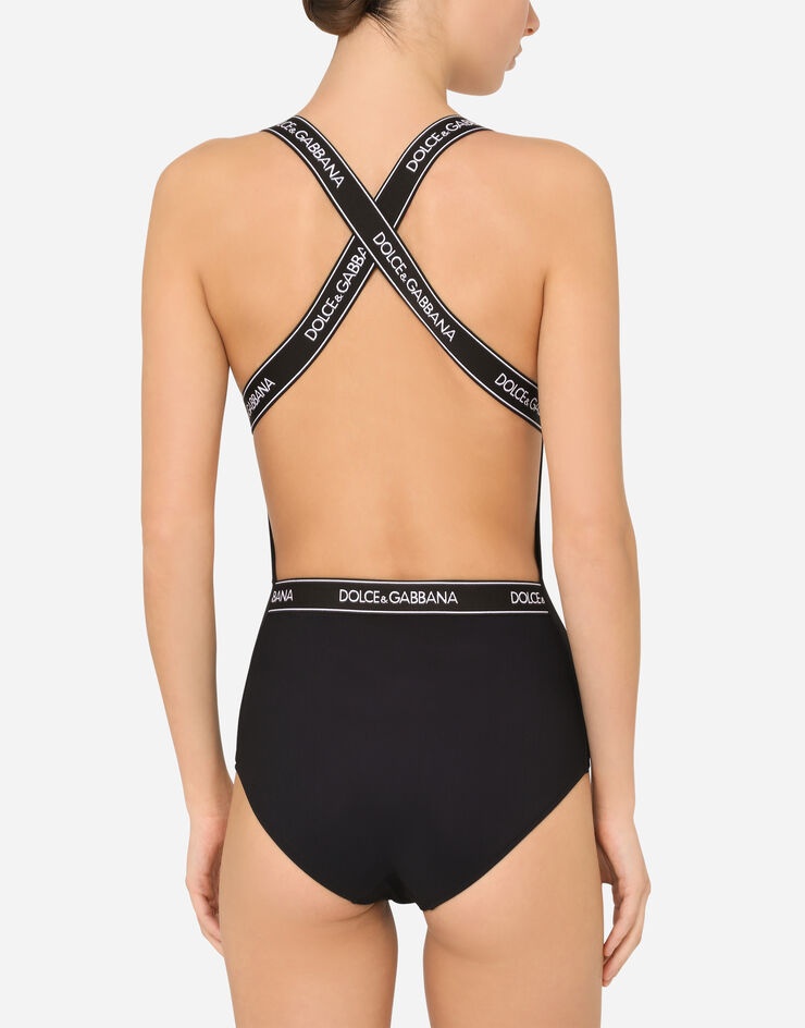 One-piece swimsuit with plunging neckline and branded elastic - 5