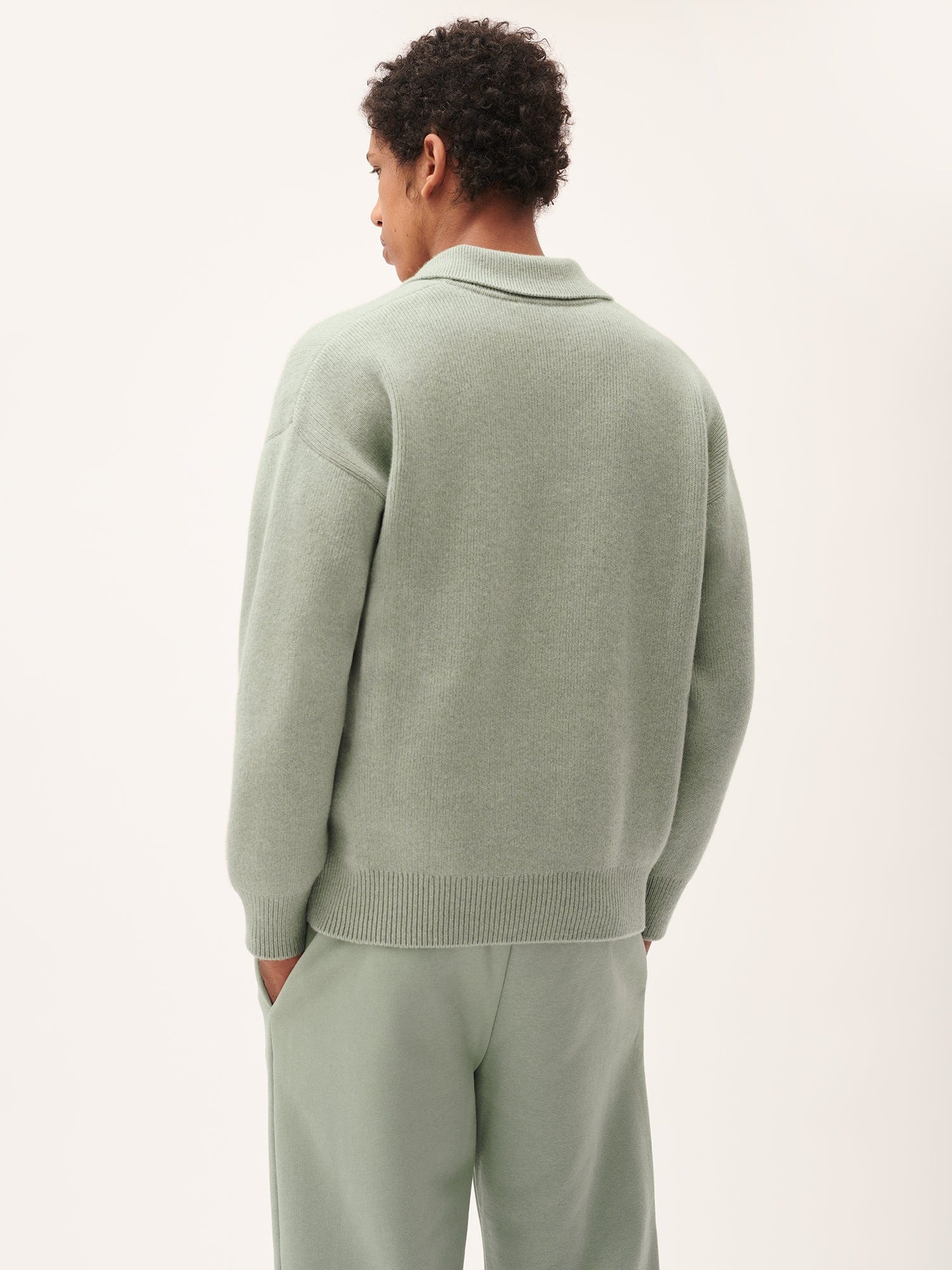 Mens DNA Recycled Cashmere Polo Sweater - Moss Green - 3
