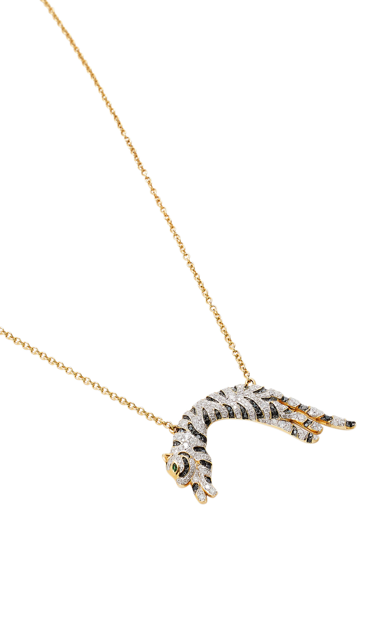 18k Yellow Gold Feline Necklace with Black Diamond & Tsavorite black - 4