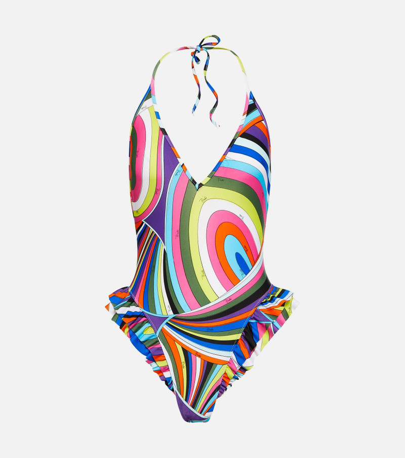 ruffled abstract-print swimsuit 1