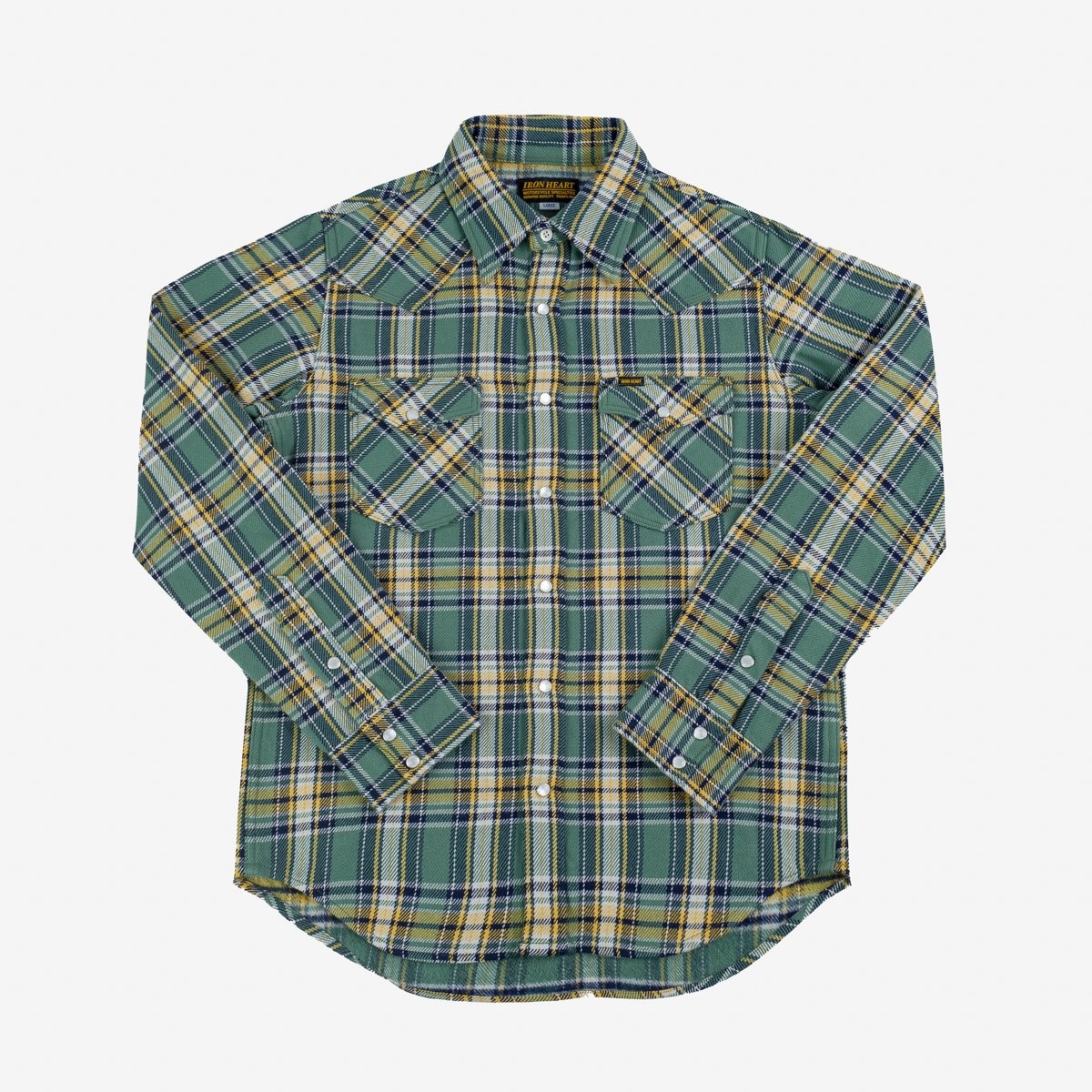 Ultra Heavy Flannel Tartan Check Western Shirt - Green - 1