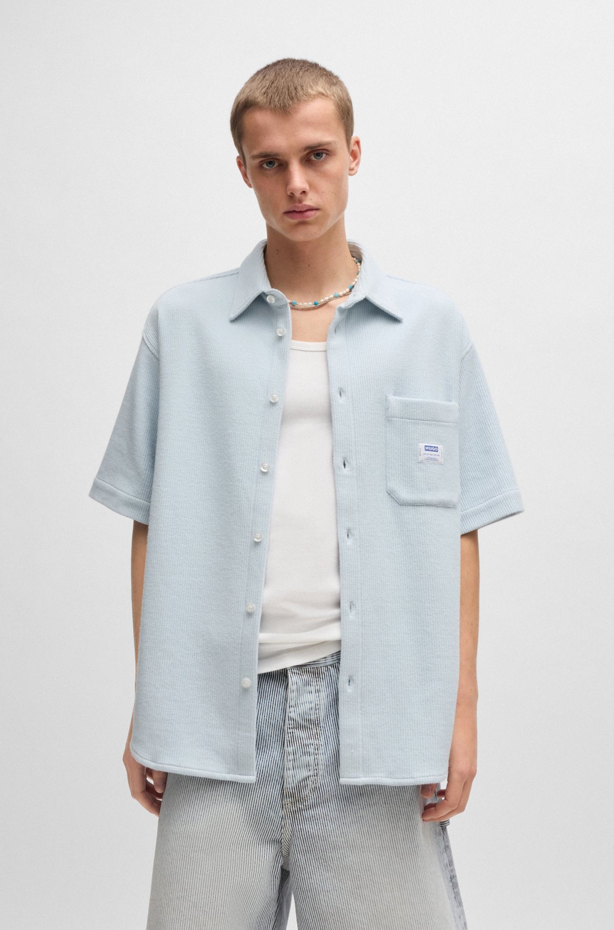 SHORT-SLEEVED SHIRT IN WAFFLE-STRUCTURED COTTON - 2