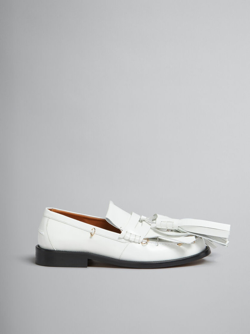 WHITE LEATHER BAMBI LOAFER WITH MAXI TASSELS 1