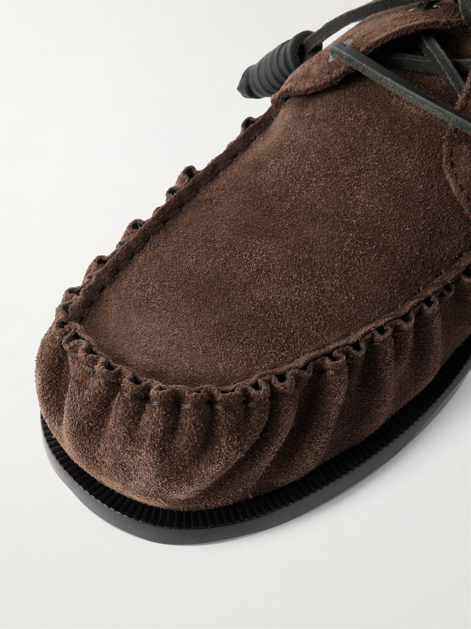 Leather-Trimmed Suede Boat Shoes Dark brown - 5