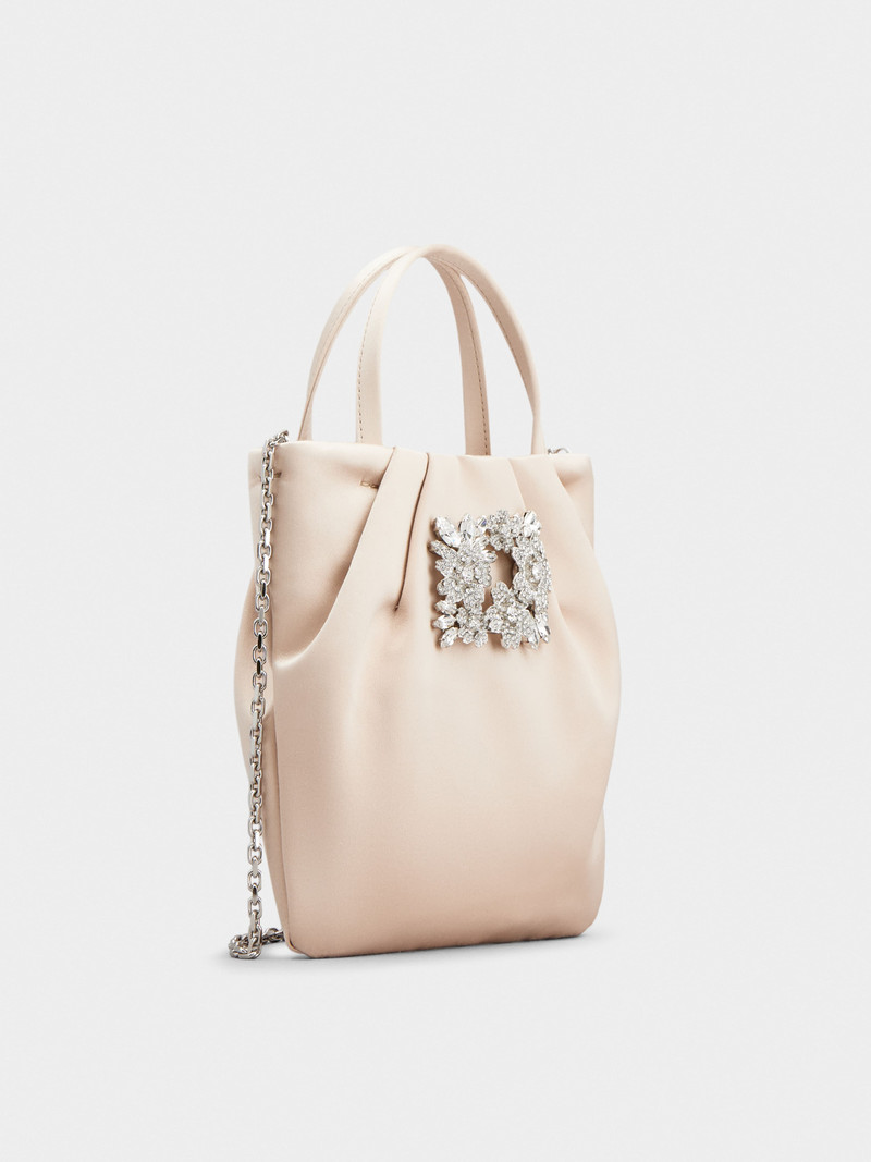Roger Vivier Drapé Pocket Bouquet Strass Buckle Micro Bag in Satin outlook