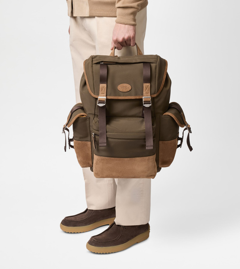 Tod's BACKPACK IN FABRIC AND SUEDE MEDIUM - GREEN, BROWN outlook