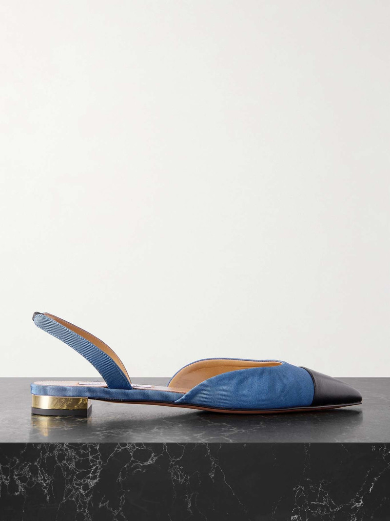 Milanese 가죽 트리밍 grosgrain slingback 플랫 1