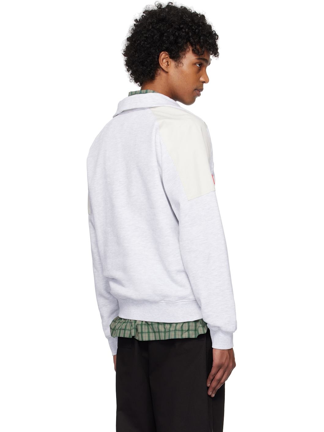 Gray & Beige Half Zip-Up Sweatshirt - 3