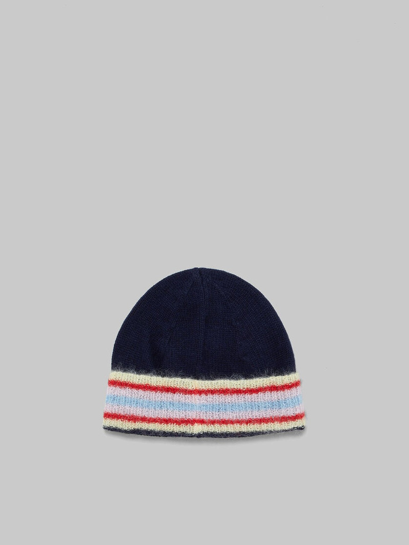 Marni DEEP BLUE WOOL BEANIE WITH STRIPED TURN-UP outlook