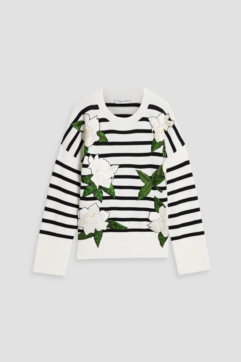 Floral-appliquéd striped wool sweater - 1