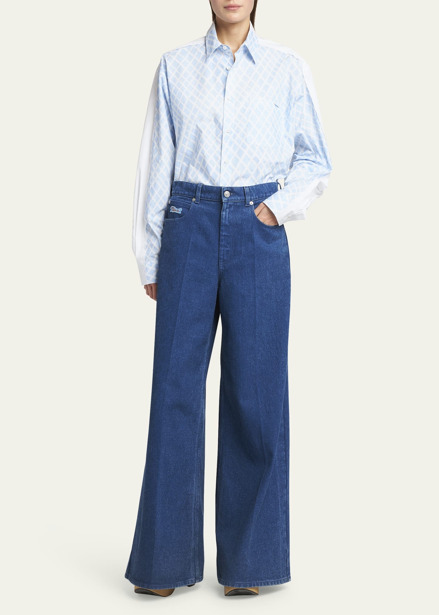 Logo-Embroidered Five-Pocket Wide-Leg Denim Jeans - 2