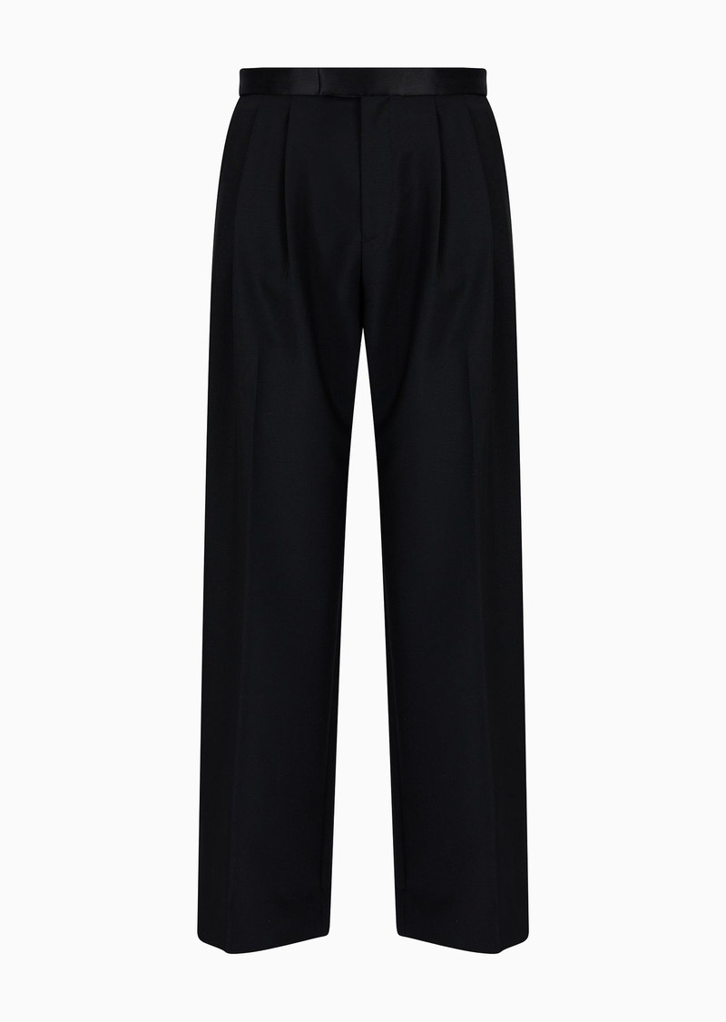 Virgin-wool two-way stretch canvas trousers with godet pleats 1