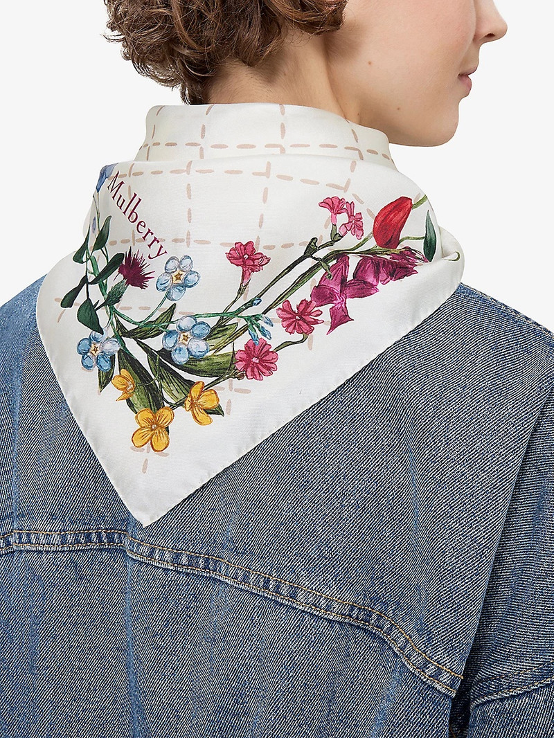 Mulberry Floral-Pattern Square Silk Scarf outlook