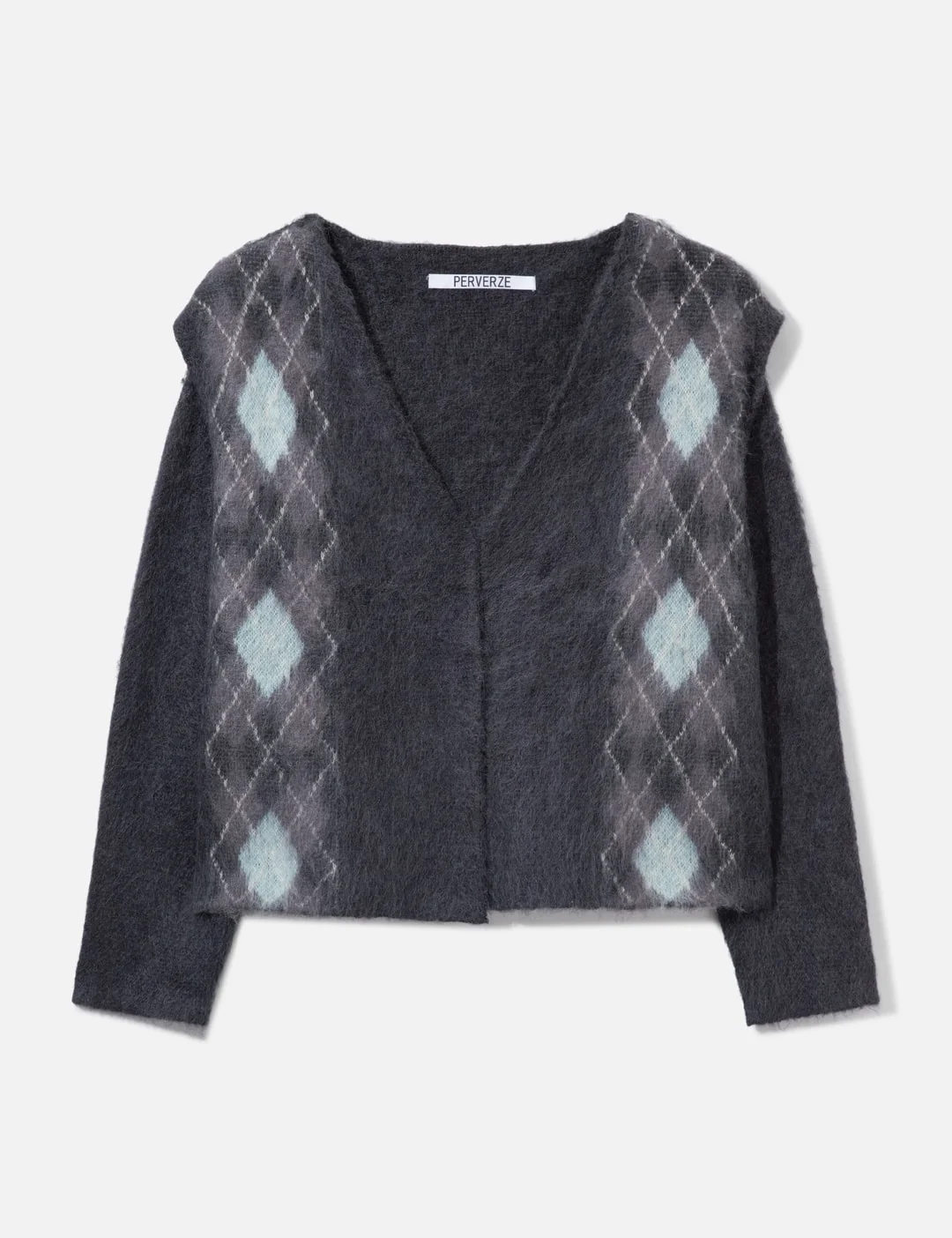 WIDE SLIT ARGYLE LINE CARDIGAN - 1