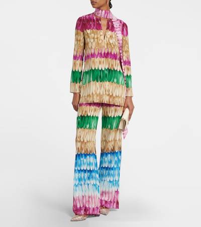 Valentino Feather-print wide-leg silk pants outlook