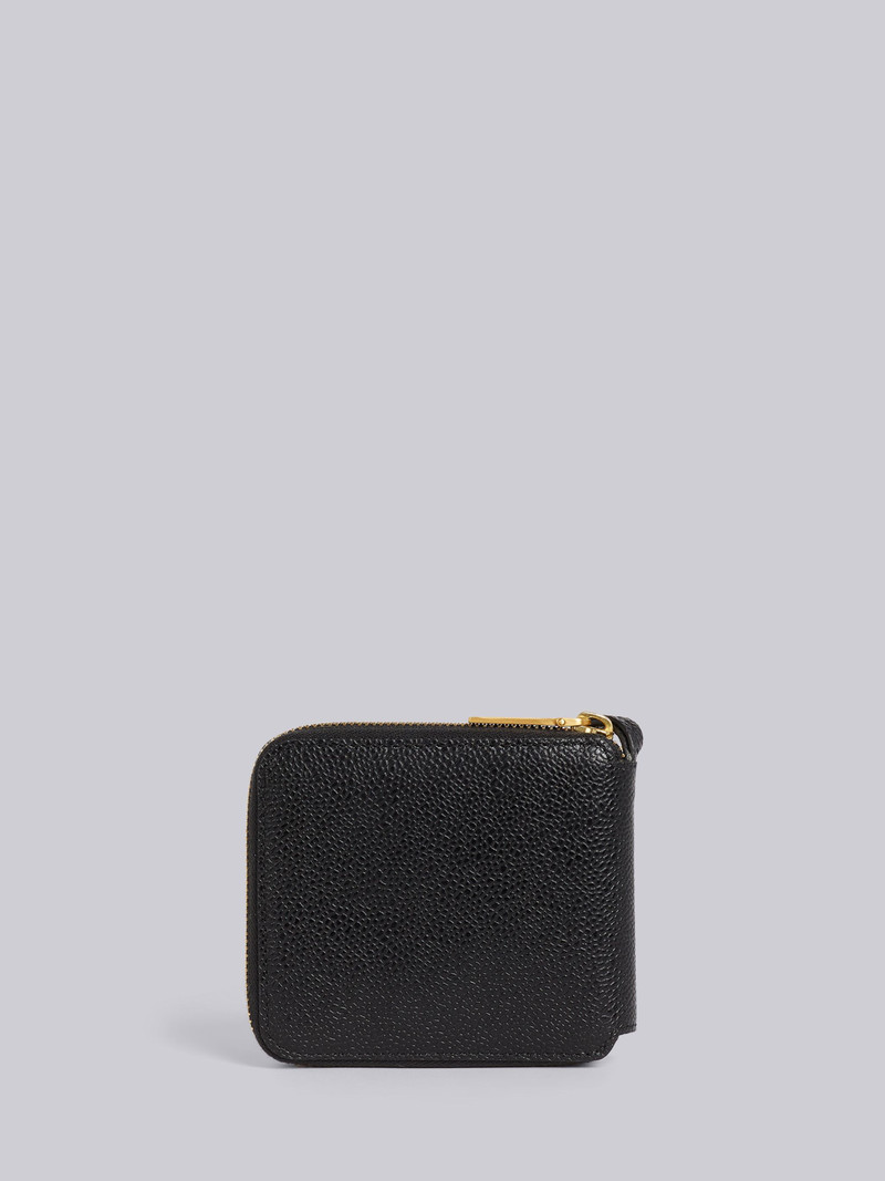 Black Pebble Grain Leather Debossed 4-Bar Compact Zip Wallet With Strap 4