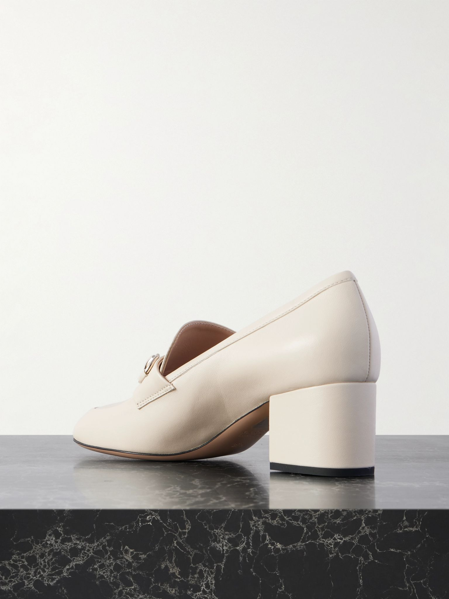 Lady horsebit-detailed leather pumps Cream - 3
