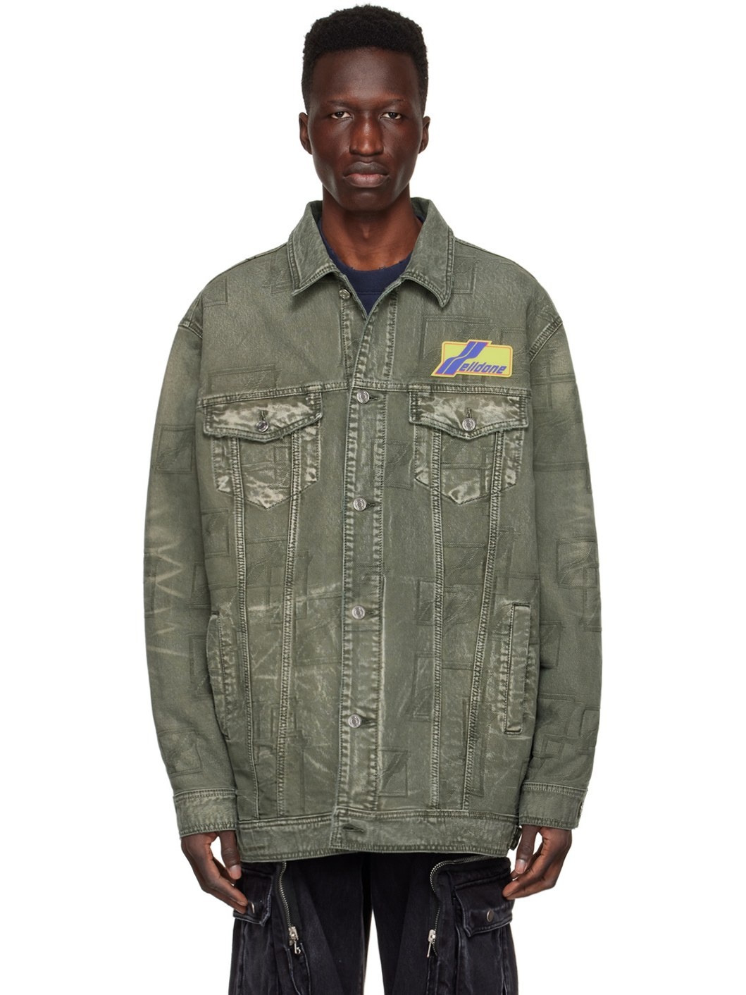 Khaki Jacquard Logo Denim Jacket - 1