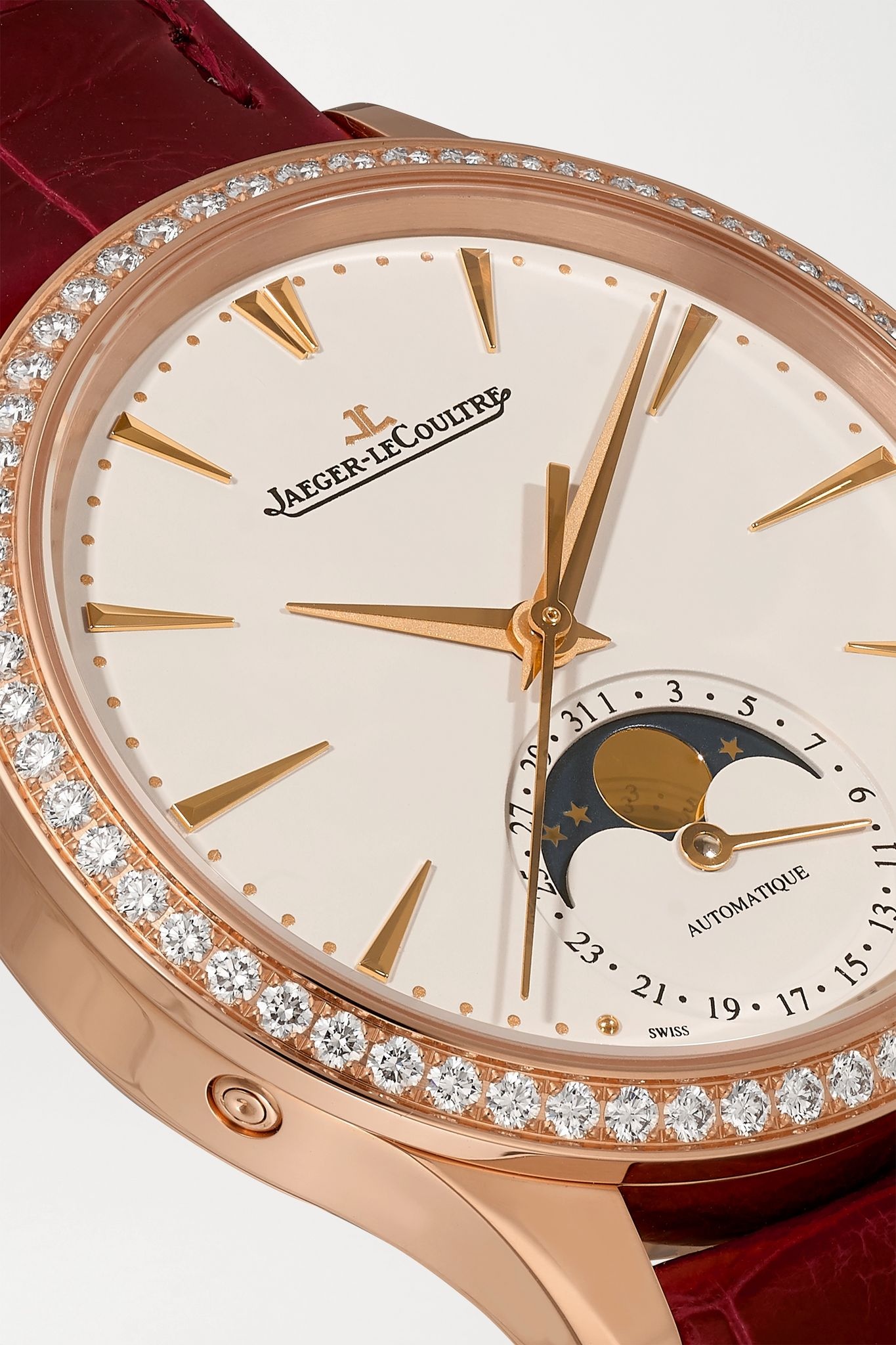 Master Ultra Thin Automatic Moon-Phase 34mm rose gold, alligator and diamond watch - 5