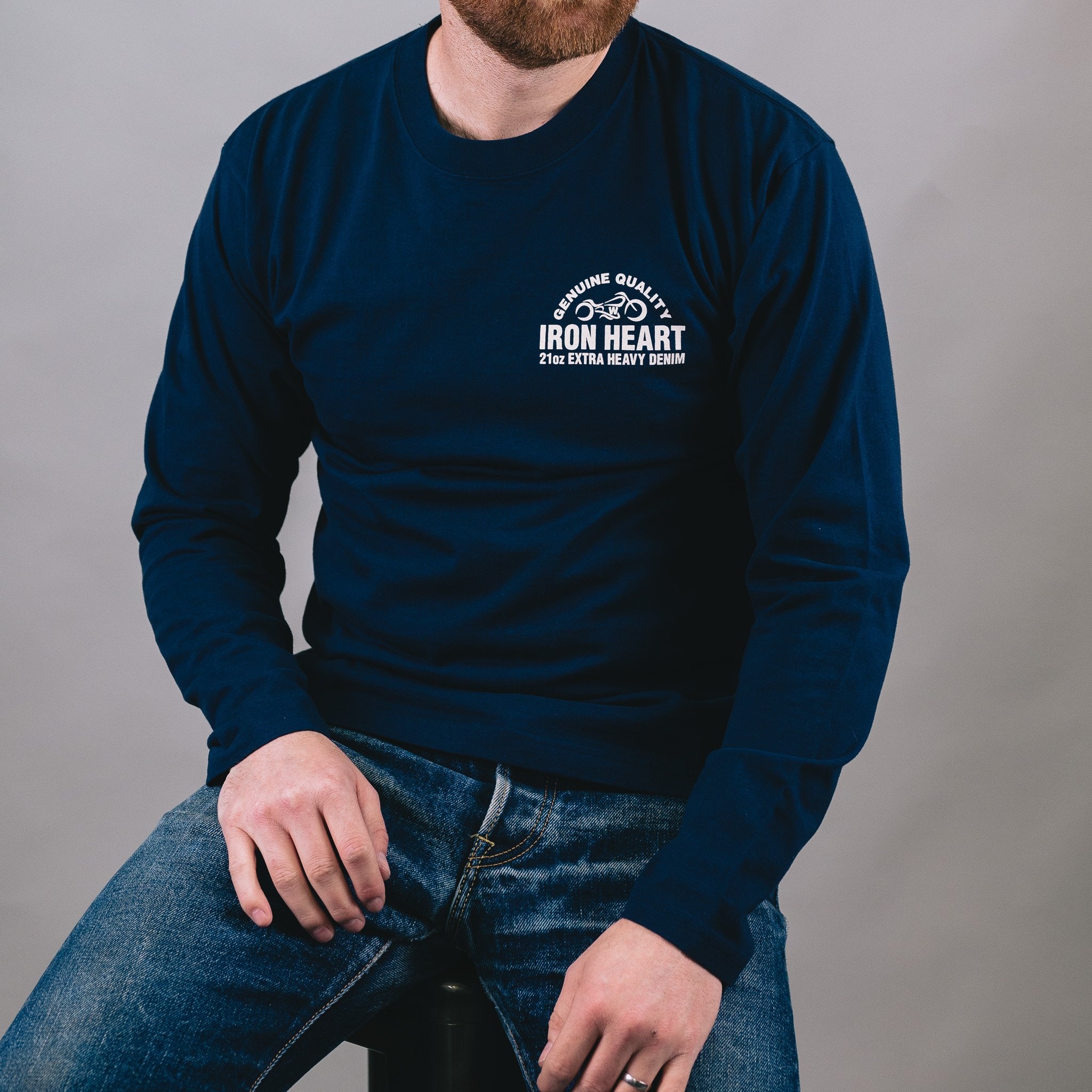 IHTL-2302-NAV 7.5oz Printed Loopwheel Crew Neck Long Sleeved T-Shirt - Navy - 4