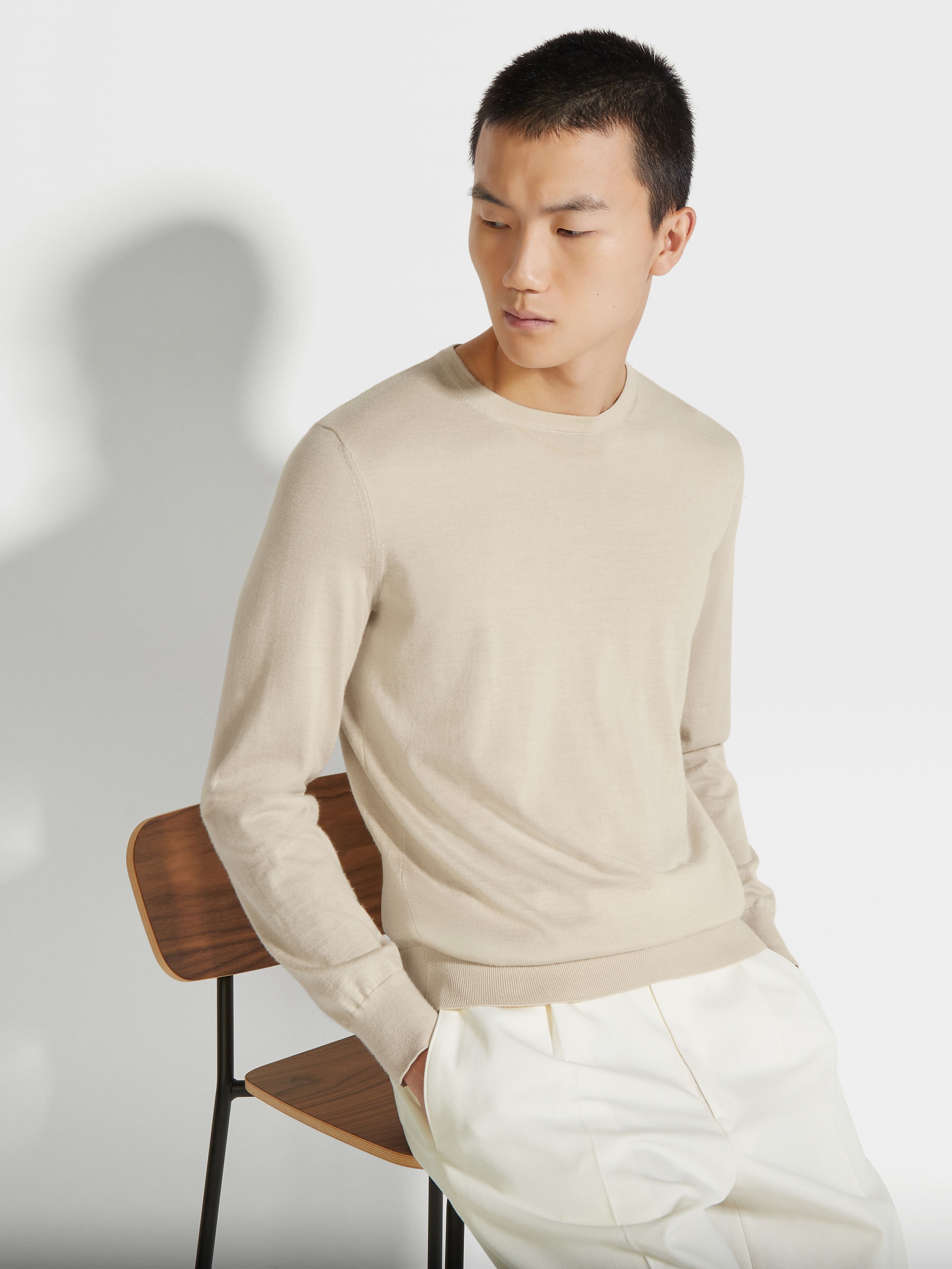 LIGHT BEIGE MÉLANGE CASHSETA CREWNECK - 3