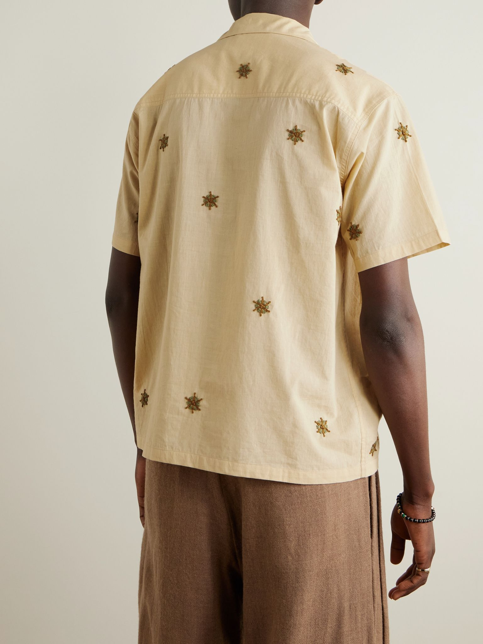 Camp-Collar Embroidered Cotton Shirt Cream - 3