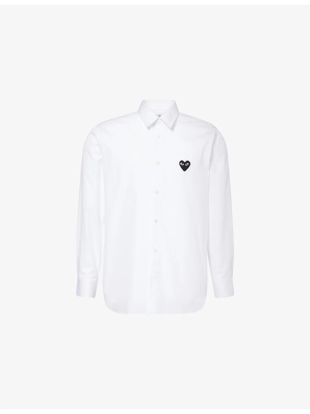 Heart-Embroidered Button-Up Cotton Shirt - 1