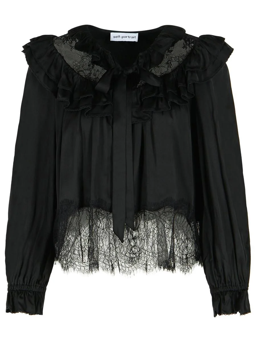 Self-Portrait Black Viscose Blouse - 1