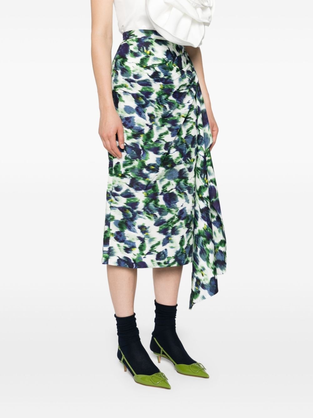 floral-print draped midi skirt - 3