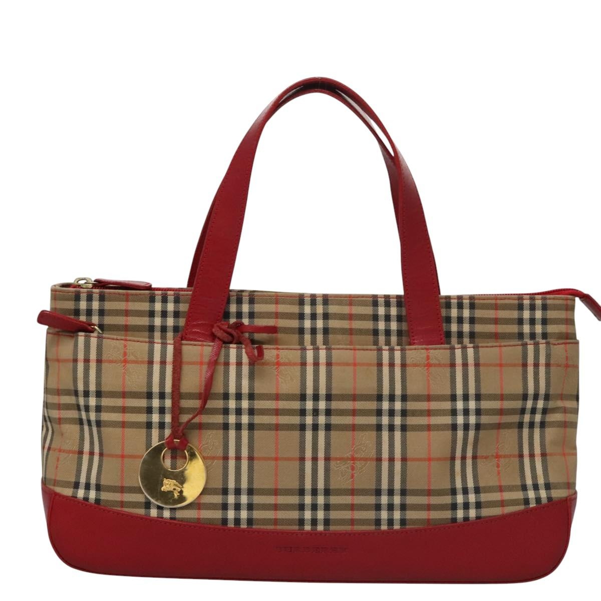 Burberry Nova Check Hand Bag Canvas Beige Red - 13