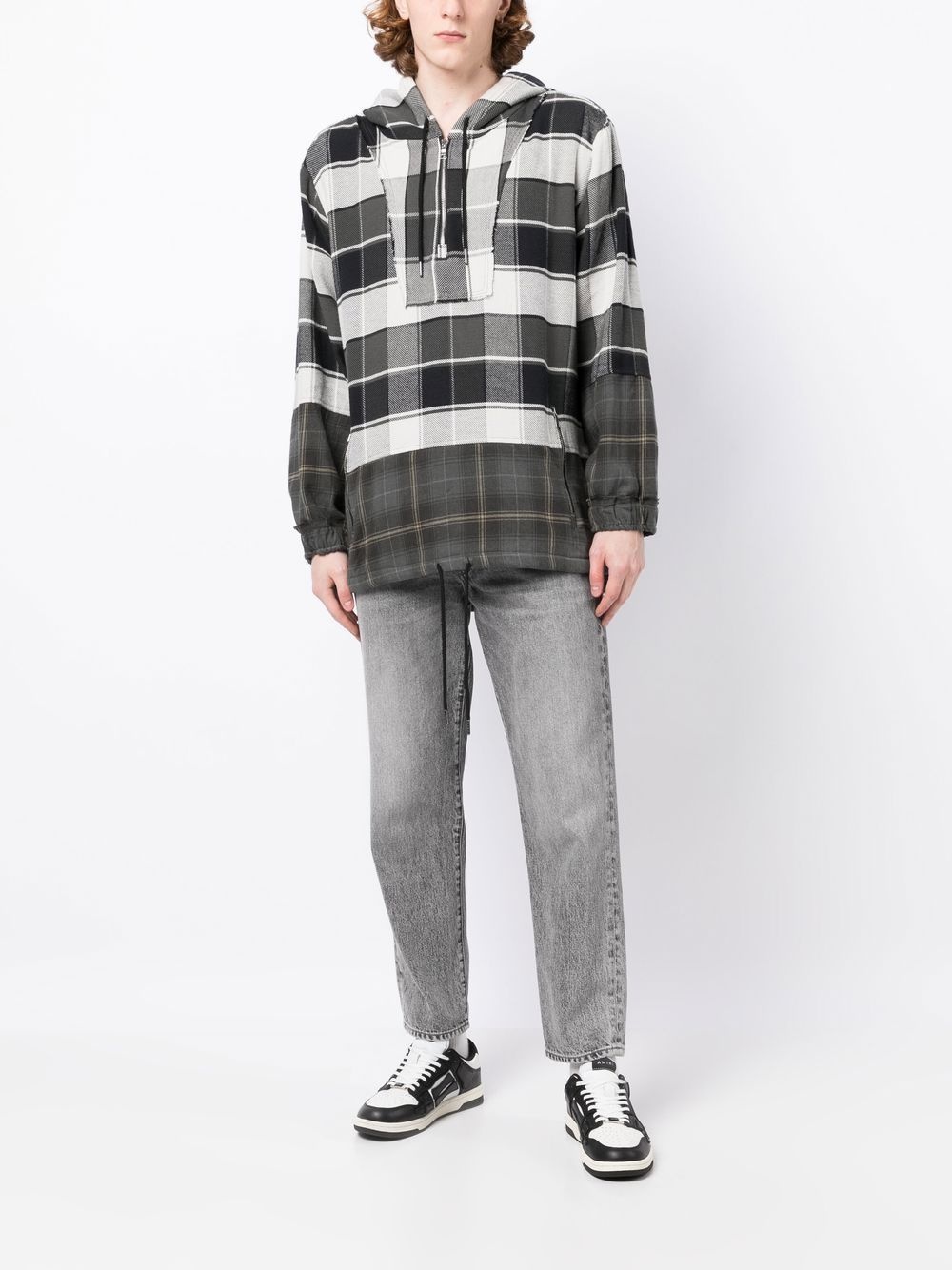 check-print long-sleeve hoodie - 2